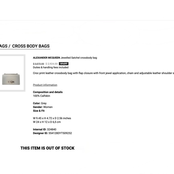 Alexander Mcqueen Ivory Grey Croc Embossed Shoulder Bag New With Tags - Picture 15 of 16